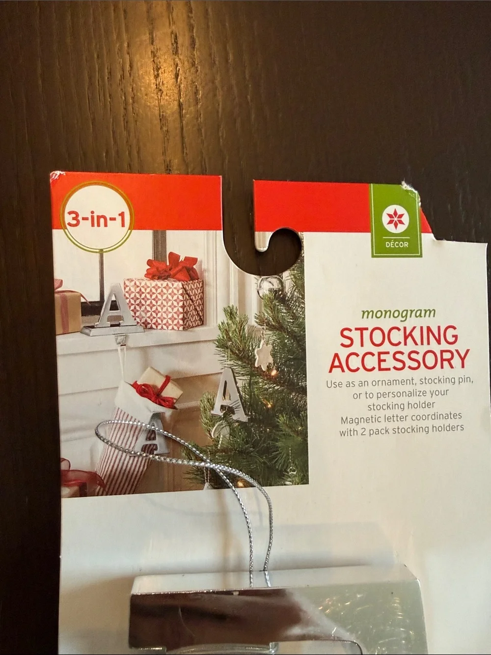 Threshold Silver Monogram Stocking Letter F! 3-in-1 Pin, magnetic or hang!